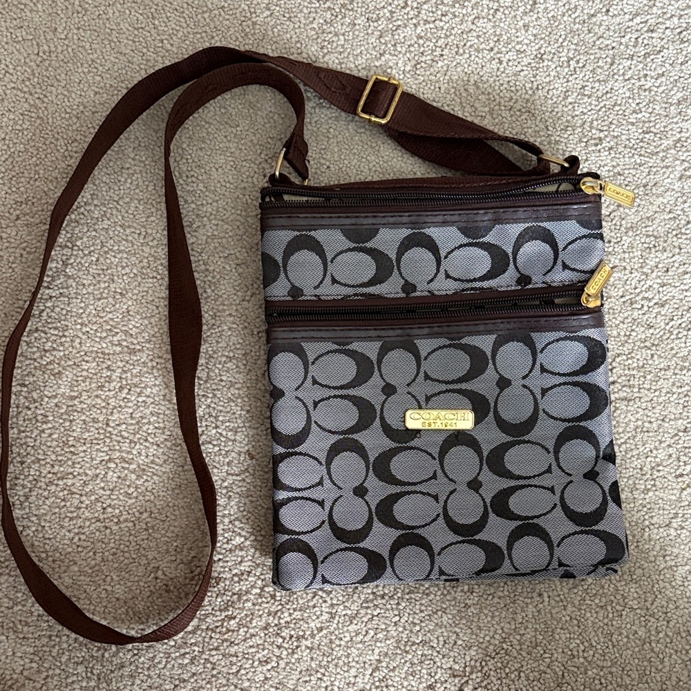 Coach Gray and Brown Signature Crossbody